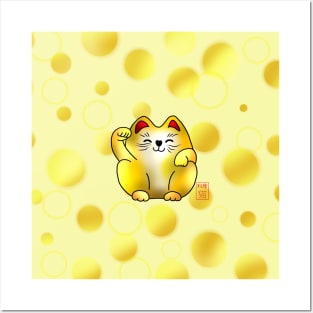 Lucky cat, gold maneki Posters and Art